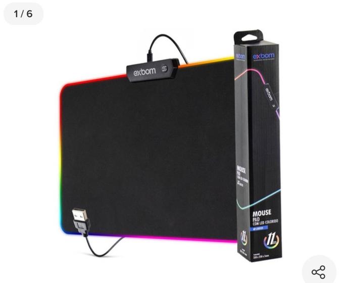 Mouse Pad Gamer Com Borda 7 Cores Led Rgb Iluminado LED2535 Exbom