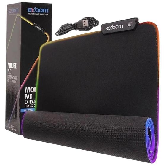 Imagem de Mouse Pad Gamer Exbom Superfície Estilo Speed Alta Precisão  800X300MM Com Luz de Led Rgb Ajustável em 3 Modos