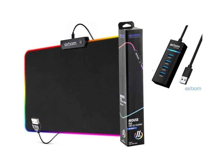 Imagem de Mouse PAD Gamer Grande LED RGB Antiderrapante Com HUB USB 3.0 4 Portas