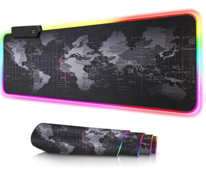 Imagem de Mouse Pad Gamer Grande Luz Led Rgb Mapa Mundi 80x30 Jogador - Exbom