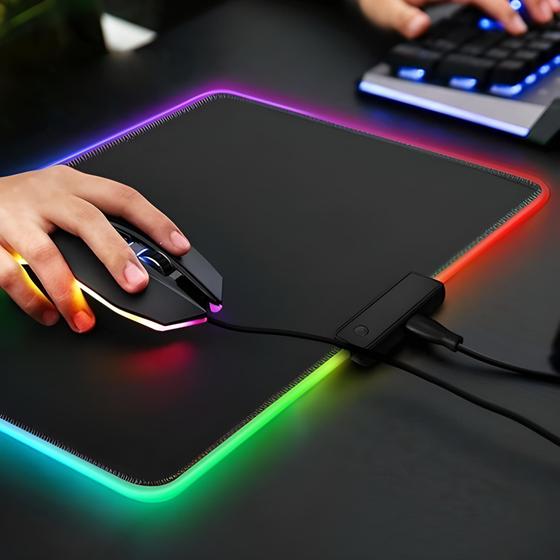 Mouse Pad Gamer Speed Borda Led 7 Cores Rgb Impermeável 250mmx350mm B