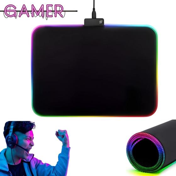 Imagem de Mouse Pad Gamer USB, Borda de Led, 7 Cores RGB, Impermeável