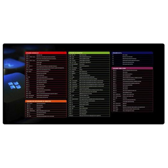 Imagem de Mouse Pad Speed Atalhos Do Windows Extra Grande 700X350X3Mm