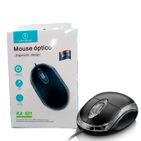 Imagem de Mouse Preto Com Fio Usb Óptico Computador Pc Notebook Homeoffice