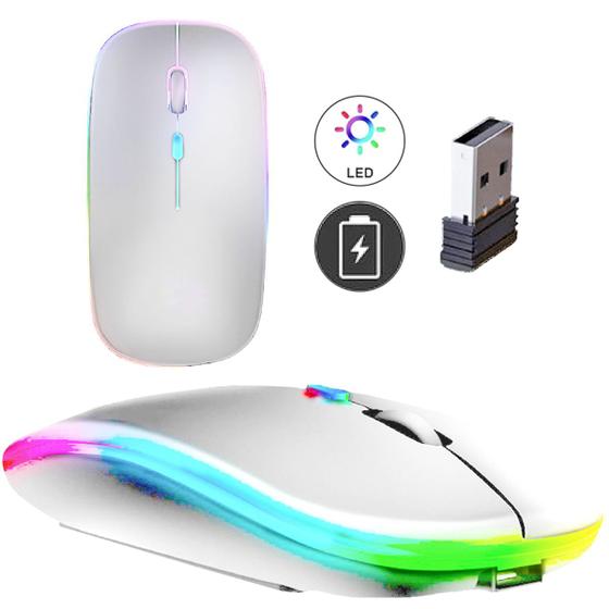Imagem de Mouse Recarregável Wireless Sem Fio Com Led Colorido Linha Premium