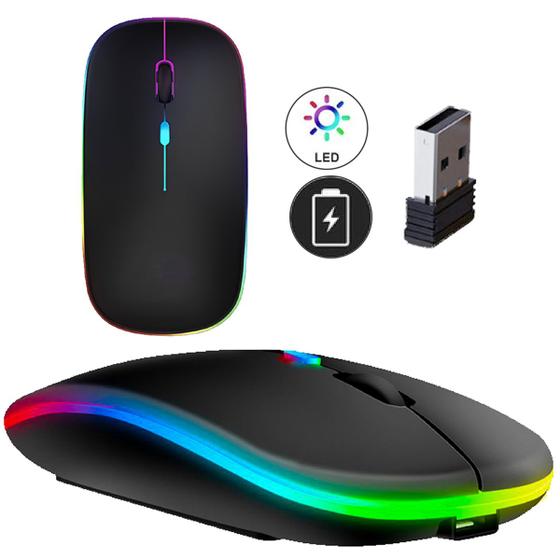 Imagem de Mouse Recarregável Wireless Sem Fio Com Led Colorido Linha Premium