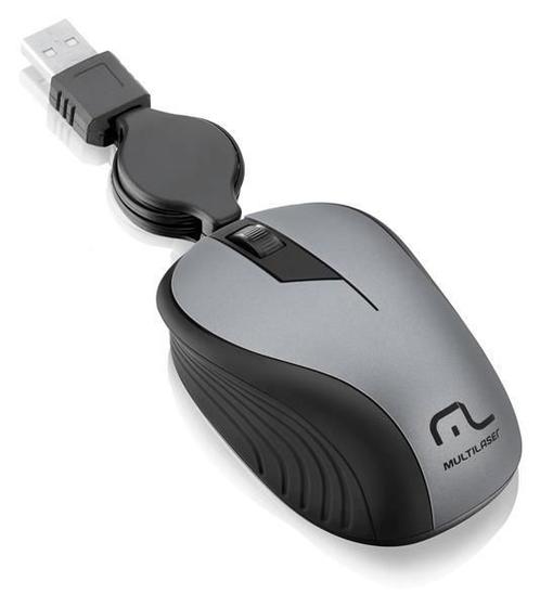 Imagem de Mouse Retrátil Emborrachado Cinza USB Multilaser - MO232