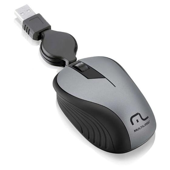 Imagem de Mouse Retrátil Emborrachado USB Wave - Multilaser  CINZA