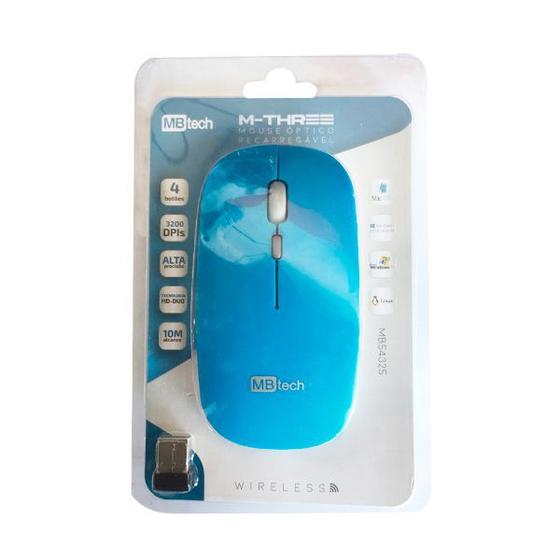 Imagem de Mouse S/ Fio Wireless 3200 DPI 10M Alcance Recarregável Azul