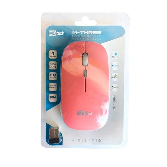 Imagem de Mouse S/ Fio Wireless 3200 DPI 10M Alcance Recarregável Rosa