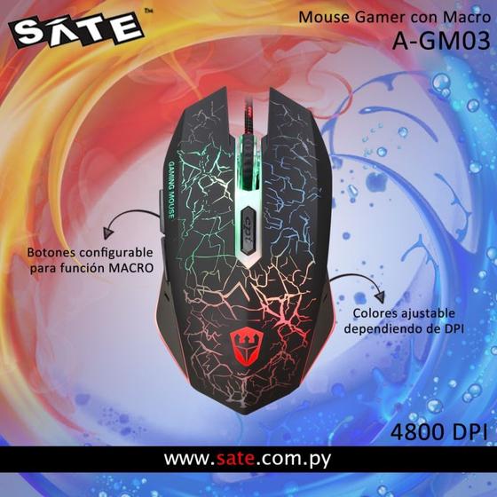 Imagem de Mouse Sate A-GM03 c/Macro 6 Botoes Gaming RGB