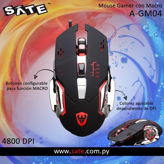 Imagem de Mouse Sate A-GM04 c/Macro 6 Botoes Gaming RGB