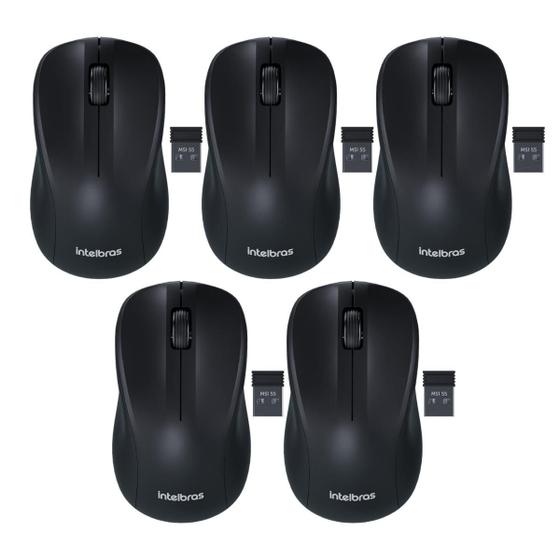 Imagem de Mouse Sem Fio 1600DPI Intelbras Ambidestro MSI55 Preto - 5 unidades
