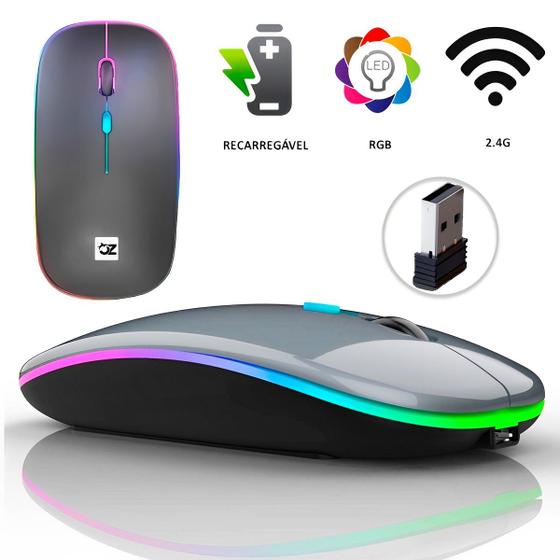 Imagem de Mouse Sem Fio 2.4 ghz Optico Recarregável Gamer USB Led Rgb Wirelles Usb Notebook