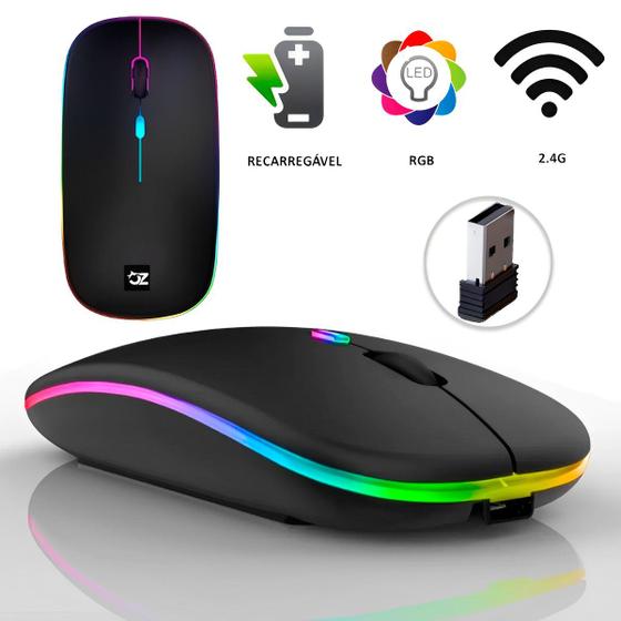 Imagem de Mouse Sem Fio 2.4 ghz Optico Recarregável Gamer USB Led Rgb Wirelles Usb Notebook