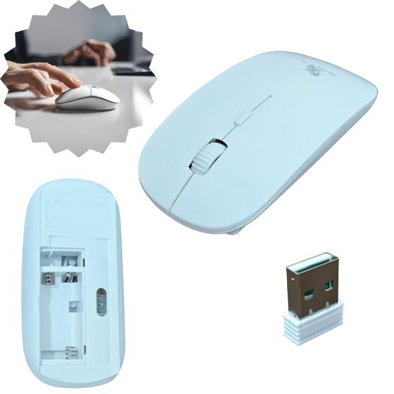 Imagem de Mouse Sem Fio Escritório Ergonômico Conector USB Cor Branco