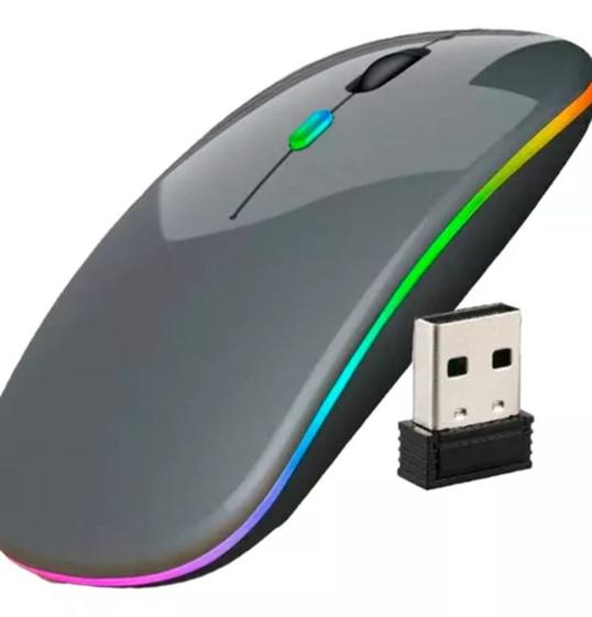 Imagem de Mouse Sem Fio Led Optico Recarregável Wireless 2.4GHz Cinza