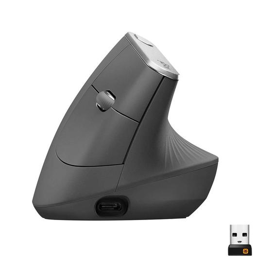 Imagem de Mouse sem fio Logitech MX Vertical Design Ergonômico para Redução de Tensão Muscular, USB Unifying ou Bluetooth, Recarregável - 910-005447