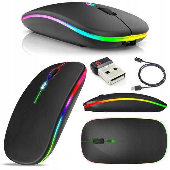 Imagem de Mouse Sem Fio Recarregavel Wireles Optico Led Rgb Ergonomico