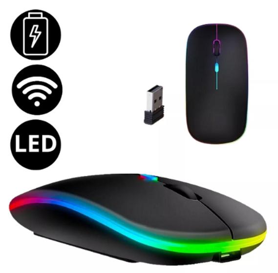 Imagem de Mouse Sem Fio Recarregável Wireless Led Longa Duração 2.4ghz Preto