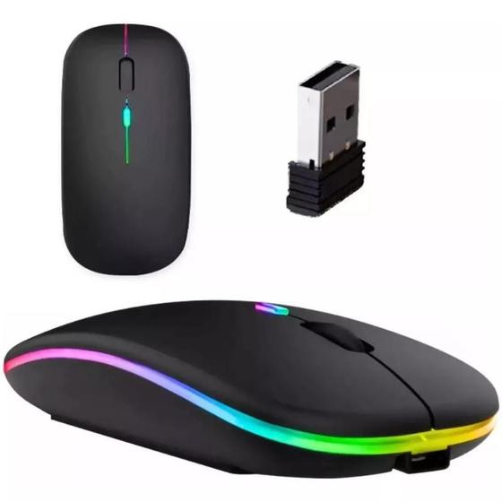 Imagem de Mouse Sem Fio Recarregável Wireless Led Rgb Ergonômico Novo