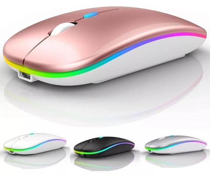 Imagem de Mouse Sem Fio Rgb Led Usb Ergonômico Prático Alto Design