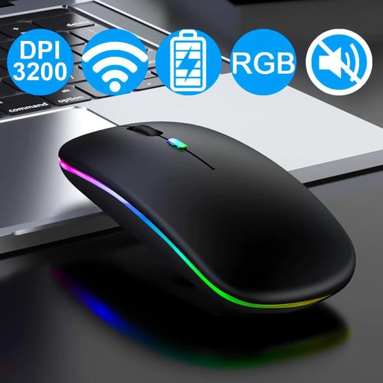 Imagem de Mouse Sem Fio RGB Óptico 3200dpi Usb Wireless 2.4ghz Recarregável Computador