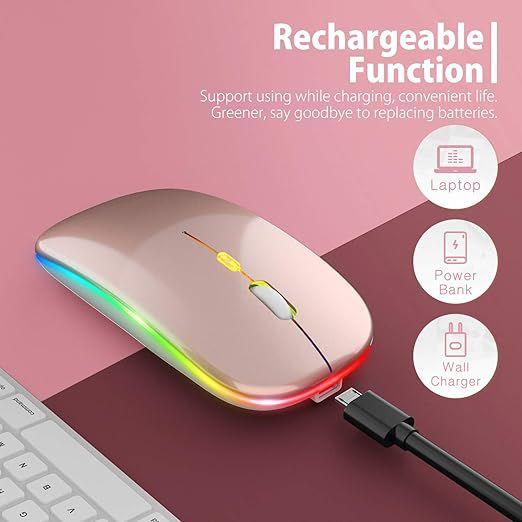 Imagem de Mouse Sem Fio Usb Recarregável Bluetooth Led Rgb Ergonômico