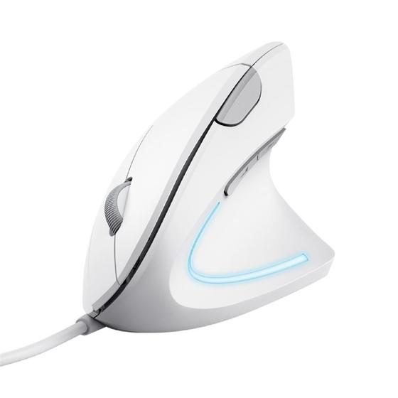 Imagem de Mouse Trust Verto, LED Azul, Ergonômico, 1600 DPI, 6 Botões, USB, Branco