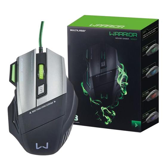 Imagem de Mouse Usb Gamer Warrior Rayner Preto/Verde Com Mousepad MO207 Multilaser