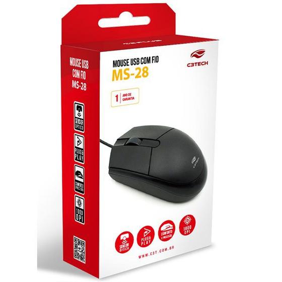 Imagem de Mouse USB MS-28BK Preto C3 TECH