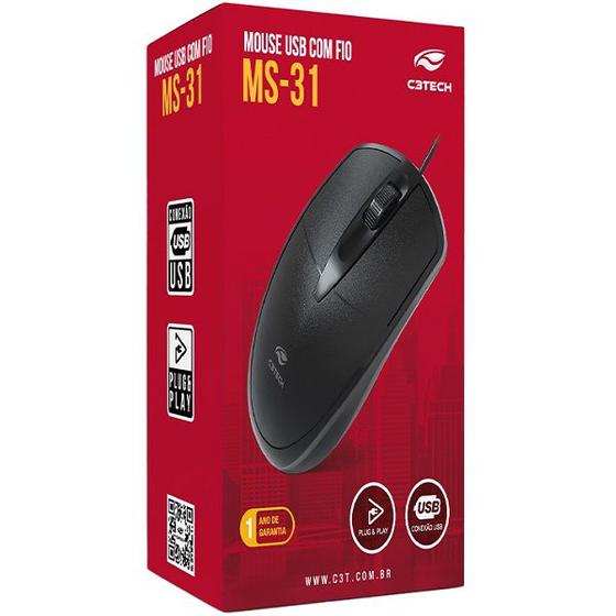 Imagem de Mouse USB MS-31BK Preto C3 TECH