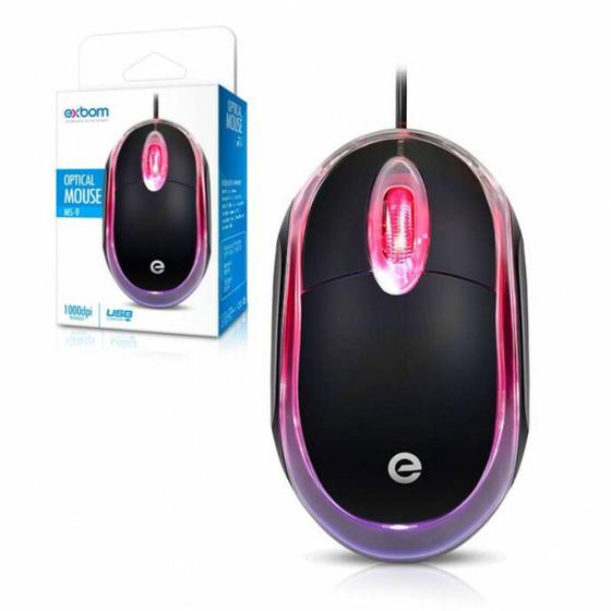 Mouse USB Óptico Com Led Exbom - MS-9 Menor preço em Mouse USB Óptico Com Led Exbom - MS-9