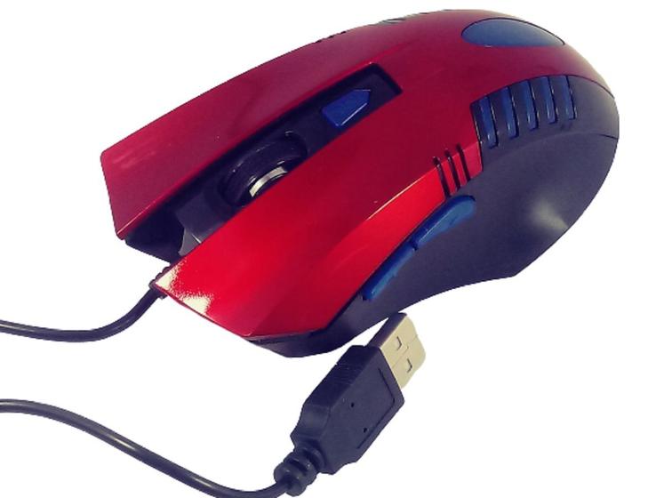 Imagem de Mouse vermelho grande Com Fio Usb Led Azul 6 Botoes 1600dpi