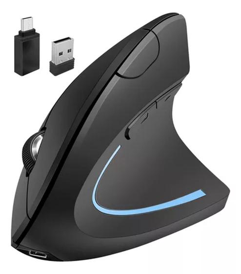 Imagem de Mouse Vertical Ergonômico Sem Fio Recarregável Usb Óptico 1600dpi