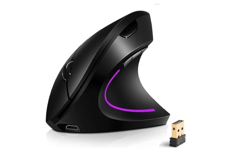 Imagem de Mouse Vertical Sem Fio Wireless e Bluetooth 2400dpi  Design Ergonômico, Alta Precisão, Bateria Recarregável e Botões Programáveis  Compatí