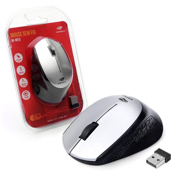 Imagem de Mouse Wireless C3Tech, 1600 DPI, Prata - M-W50SI
