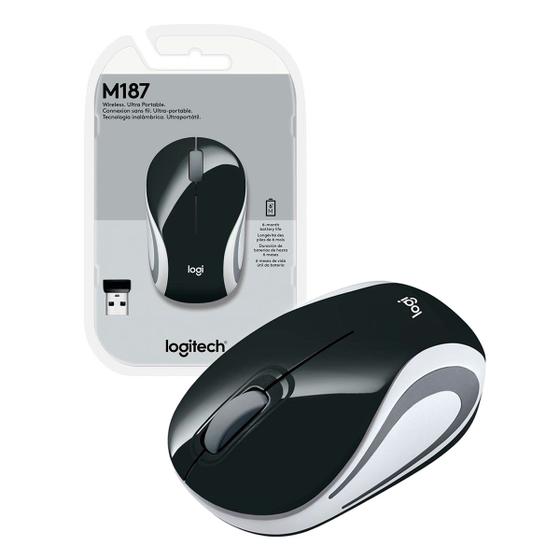 Imagem de Mouse Wireless Logitech M187, 1000 DPI, Receptor USB, Preto
