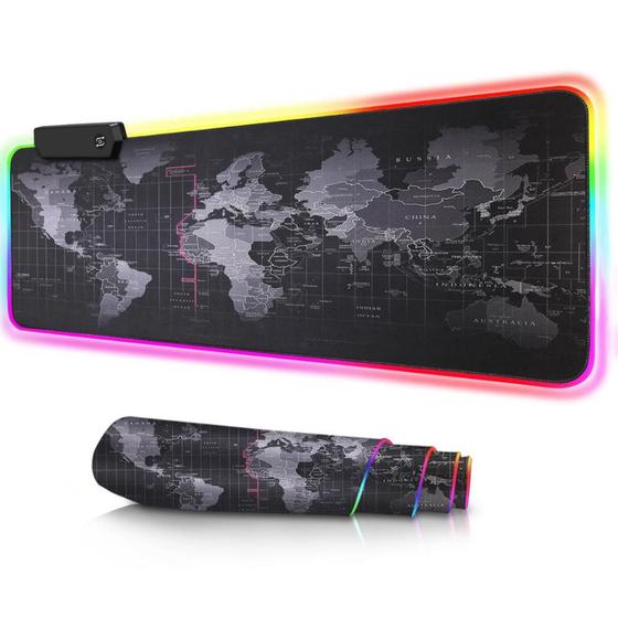 Imagem de Mousepad Gamer Luz Rgb Grande Speed Mapa Mundi 80x30 