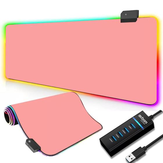 Imagem de Mousepad Gamer Rosa Grande Antiderrapante Com Hub 4 Portas