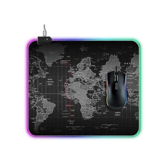 Imagem de Mousepad Iluminado com Padrão de Mapa Mundi - Conjunto de Acessórios para Computador (35x30x0,4cm)