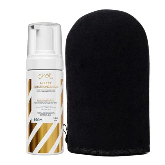 Imagem de Mousse Autobronzeador Médio 140ml + Luva Aplicadora Skelt
