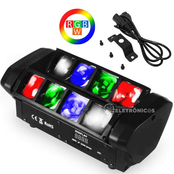 Imagem de Moving Spider Beam 8 Leds Rgbw Strobo Jogo De Luz Festa Alta Durabilidade JL808