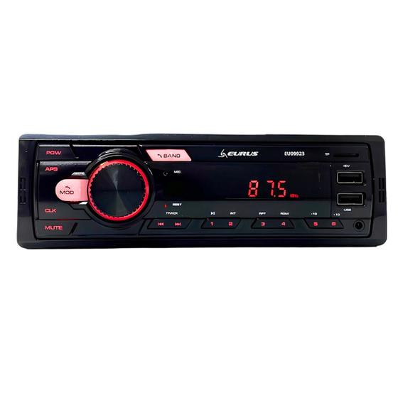 Imagem de Mp3 Aparelho De Rádio Som Automotivo Eurus Bluetooth Fm 2 entradas Usb Cartão Sd  e Rca