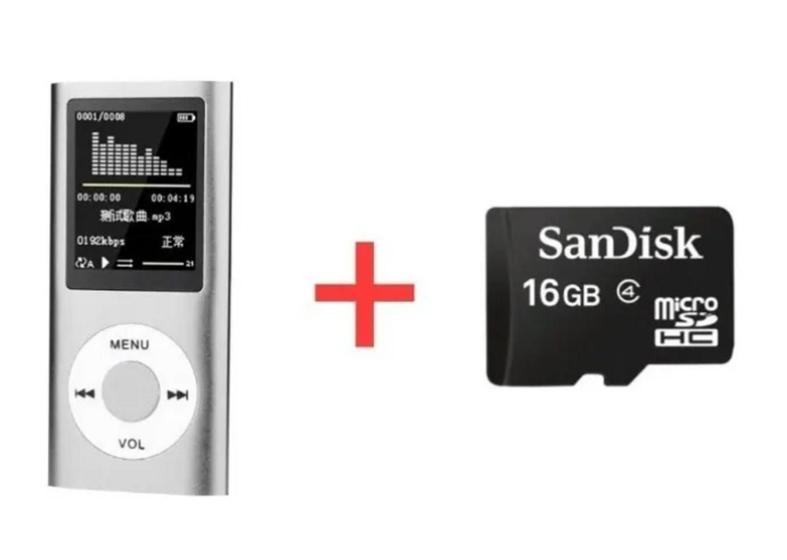 Mp3 Mp4 Player Slim Multimídia Stereo Rádio Fm + Cartao 16g SHR MP4