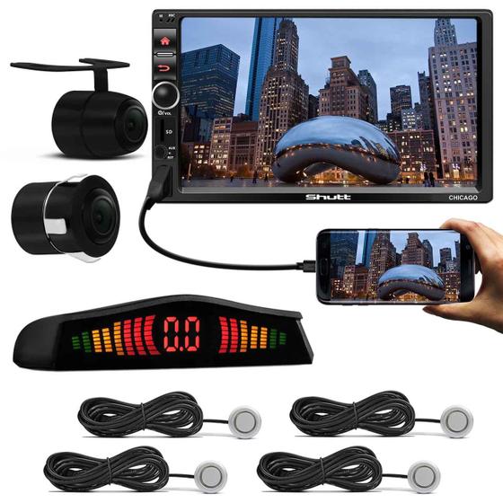 Imagem de MP3 MP5 Player Automotivo Shutt Chicago 7" Bluetooth Touch Android IOS + Câmera de Ré + Sensor Prata