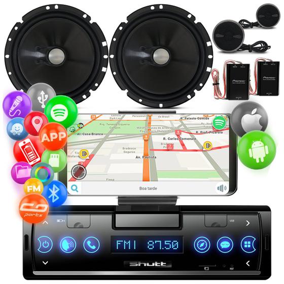 Imagem de MP3 Player Automotivo Shutt Smart 1 Din Bt USB Mini SD Radio FM Kit 2 Vias Pioneer TS-C170BR 120W