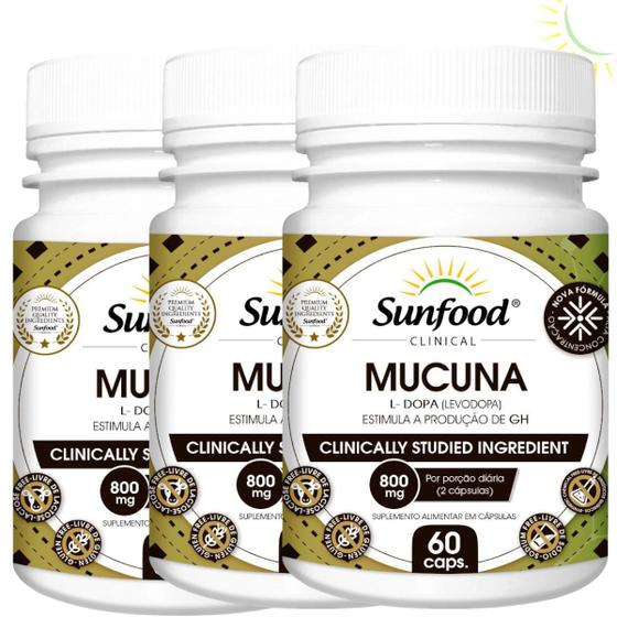 Mucuna Pruriens 800mg 60 Cápsulas Sunfood 3 Potes Fitoterápicos