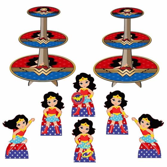 Imagem de Mulher Maravilha Cute Kit 2 Baleiros Com 6 Displays De Mesa