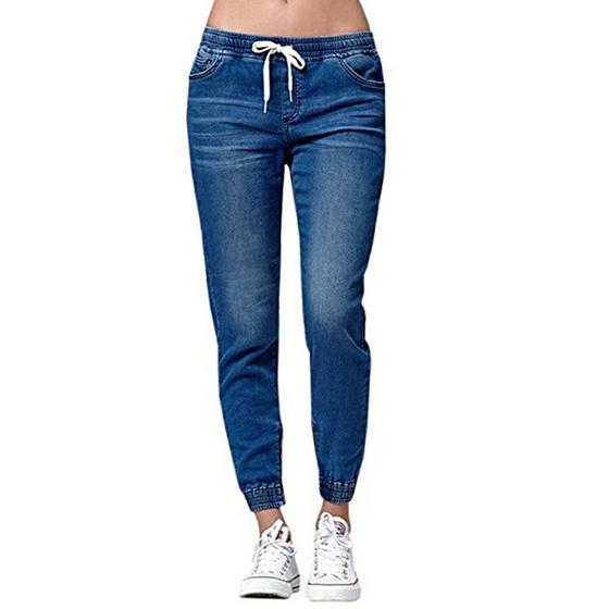 Imagem de Mulheres Jeans Elástico Cintura Lápis Stretch Skinny Denim Escuro 